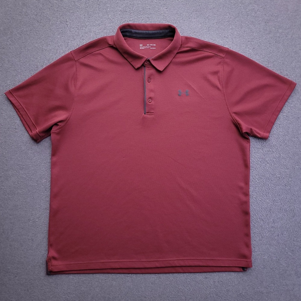 Under Armour Polo Shirt Mens 3XL HeatGear Loose Fit Red Short Sleeve Performance
